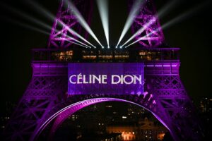 This photograph shows the Eiffel Tower illuminated to celebrate the 58th Birthday of Canadian singer Celine Dion, in Paris, on March 30, 2026. PHOTO: AFP/ Anna KURTH