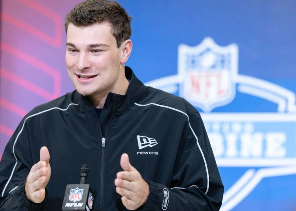 Fernando Mendoza chose not to attend the NFL Draft in Pittsburgh, preferring instead to watch the proceedings with family and friends at home in Miami, partly because the trip would have been difficult for his mother, Elsa, who has multiple sclerosis. PHOTO: AFP/ MICHAEL HICKEY / GETTY IMAGES NORTH AMERICA