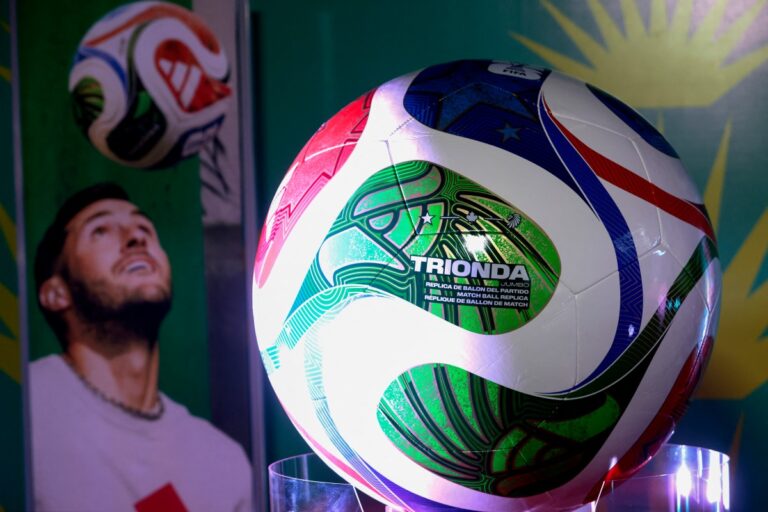 This view shows the official FIFA ball, Trionda, for the 2026 World Cup, presented for the first time in Mexico at the The Soul of the World Cup pavilion in Guadalajara, Jalisco, Mexico on October 3, 2025. PHOTO: AFP/ ULISES RUIZ