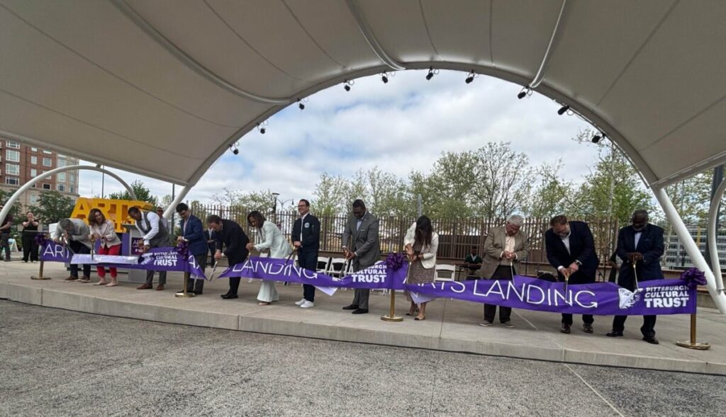 Various dignitaries from the State of Pennsylvania, Allegheny County, and the City of Pittsburgh inaugurated Arts Landing this Friday, April 17, 2026. PHOTO: F. POTOY/ PITT GLOBAL NEWS